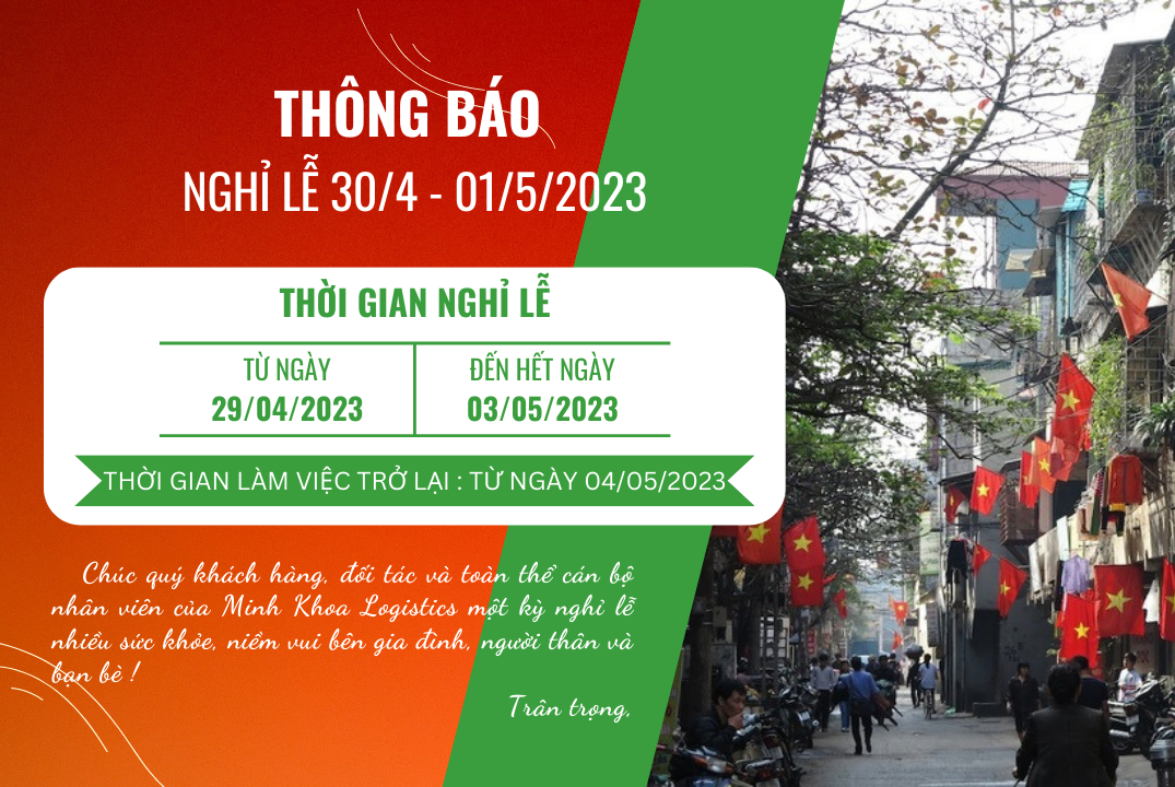 THÔNG BÁO NGHỈ LỄ 30/04 - 01/5/2023